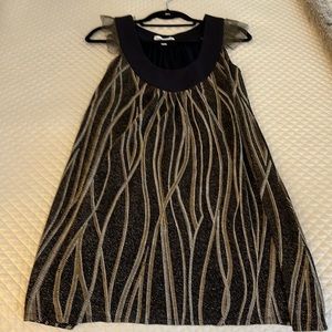 Christopher Dean chocolate brown w/ gold and white detail cocktail dress, small